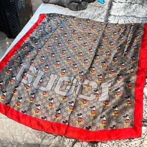 Gucci Red and Gray Mickey Mouse Scarf